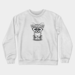 Cute Snow Leopard Cub Wearing Glasses Crewneck Sweatshirt